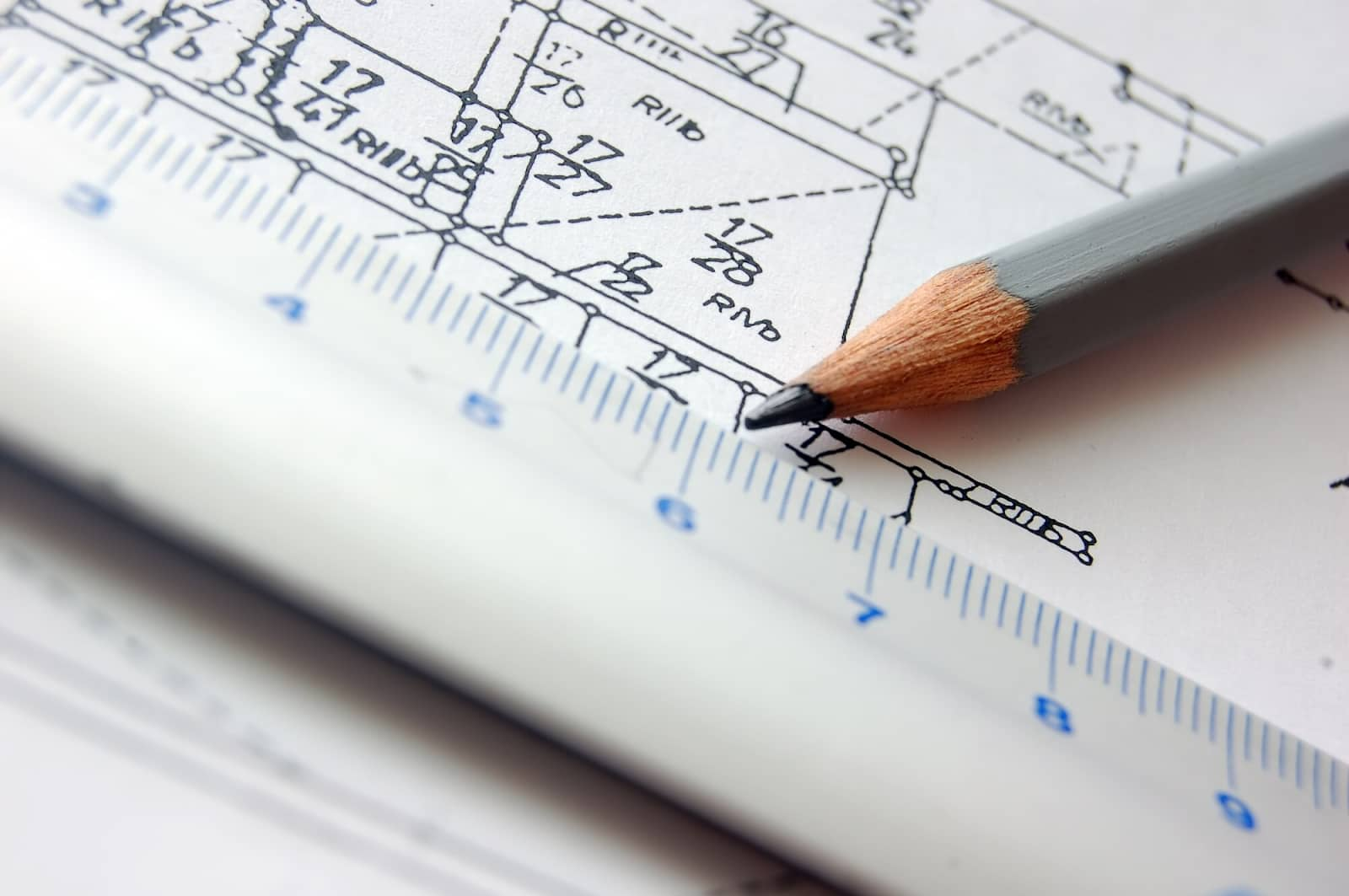 Pencil and ruler on a drawing